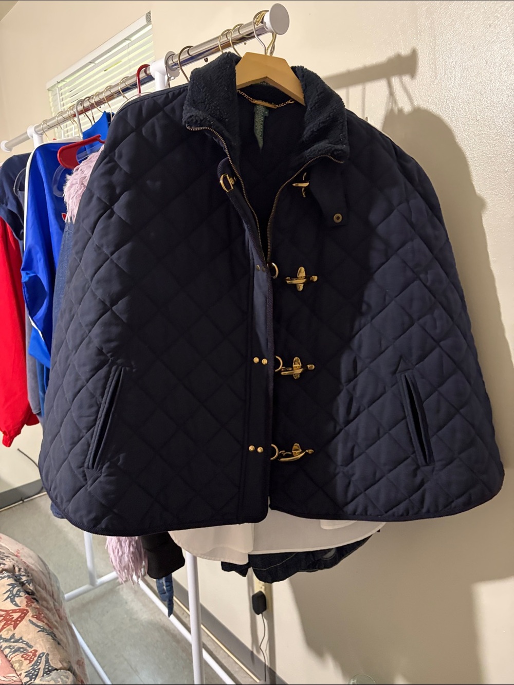 Ralph Lauren Navy Quilted Cape with Gold Toggle Hardware